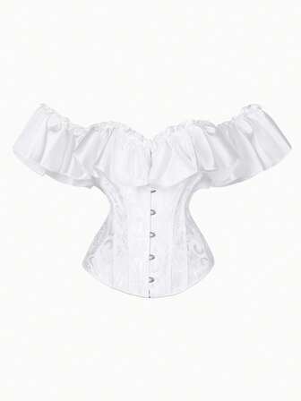 Women's Fishbone Shaping Bustier, Vintage Ruffle Hem Bandeau Crop Top, Waist Cincher, New Year Party, Valentine's Day, Holiday Tops, Corset Top, Halloween Costume