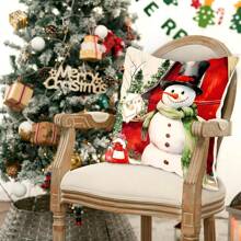 4pcs Christmas Themed Pillow Covers, Merry Christmas, Vintage Style, Santa Claus, Snowman, Red Car, Red House Decor Cushion Covers, For Christmas Living Room Bedroom Sofa Decoration, Pillow Inserts Not Included, Halloween, Halloween Decoration - Style a - View 5