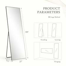OLIXIS Full Body Mirror Floor Mirror - 64 X21 Inch Full Length Mirror With Aluminum Alloy Frame For Bedroom Living Room Standing Hanging Mirror, Gold Home Decor Back To School Room Decor School Supplies - 黑色 - 查看 5