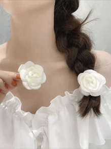 2 piezas Clips para el cabello con flor de camelias de satén, accesorio de peinado elegante para todas las ocasiones, Día de San Valentín, Verano, Pinzas para el cabello, Barretas para el cabello