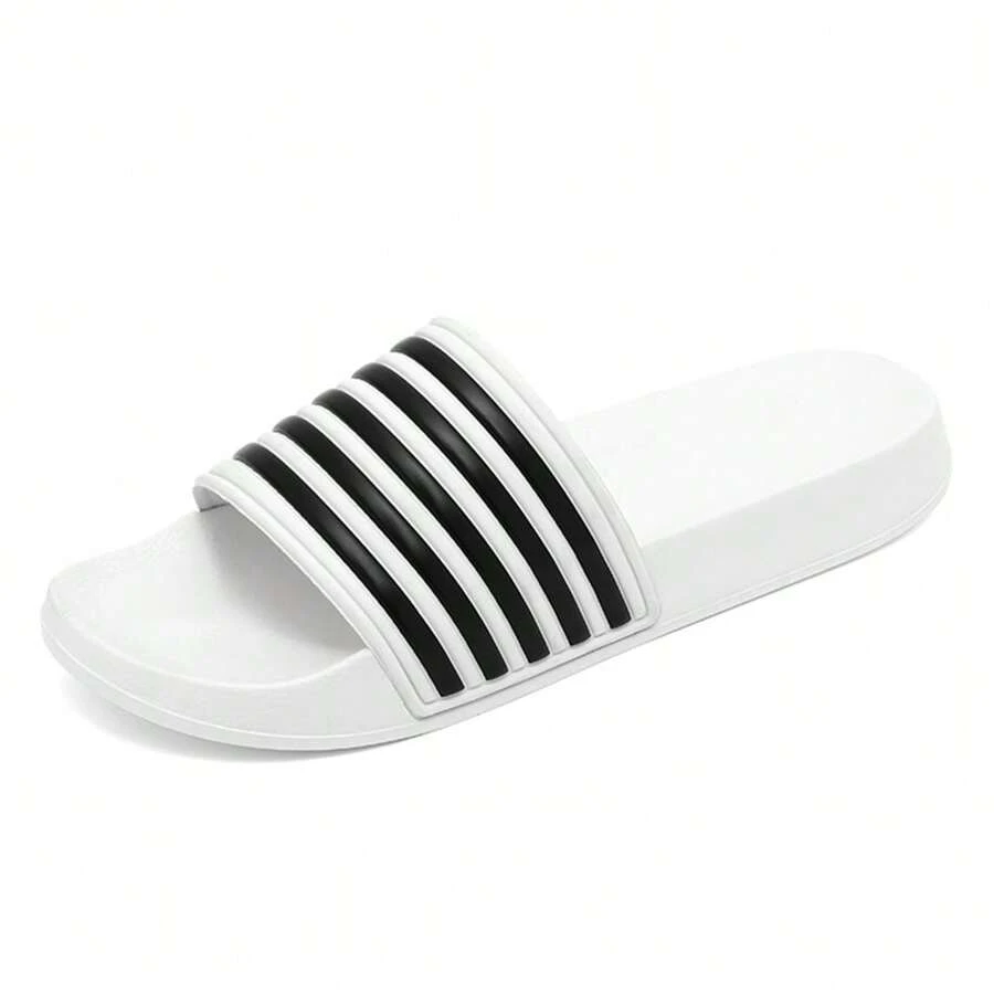 (Couple Style) Men's Simple Fashion Striped Plus Size Open Toe Slide Sandals, EVA Soft Sole Bathroom Beach Slippers, Suitable For Indoor And Outdoor Wear, Size 36-50, Unisex