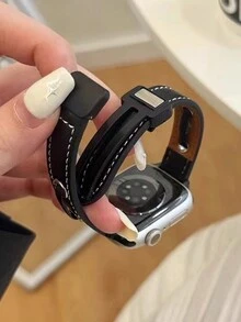 1入組通用真皮蘋果手錶錶帶，折疊式磁性閉合錶帶，適用於蘋果手錶38/40/41/42/44/45/49mm蘋果手錶系列Ultra/Se/9/8/7/6/5/4/3/2/1 - 棕色 - 查看 4