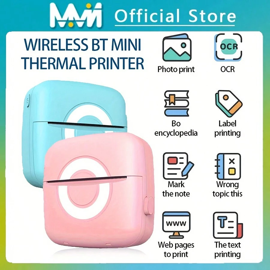 Máy in nhiệt Bluetooth không dây bỏ túi mini, có thể sạc lại để in hình ảnh, văn bản, nhãn, nhãn dán