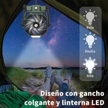 Ventilador de Camping Portátil con Luz LED: 7800mah, Carga USB, Funcionalidad de Suspensión y Operación Silenciosa - Verde militar - Ver 4
