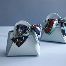 5 Pieces/10 Pieces/Bow Tie And Ribbon Packaging, Party Decoration, Mini Handbag, Leather Gift Bag, Suitable For Bridal Showers And Holiday Party Event Gift Packaging Bags ,Christmas - Light Blue - View 10