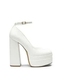 Women's High Chunky Platform Square Toe Heels Pumps Closed Toe Block Ankle Strap Solid Color Dress Fashion Party Y2K Shoes