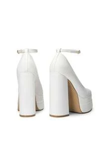 Women's High Chunky Platform Square Toe Heels Pumps Closed Toe Block Ankle Strap Solid Color Dress Fashion Party Y2K Shoes