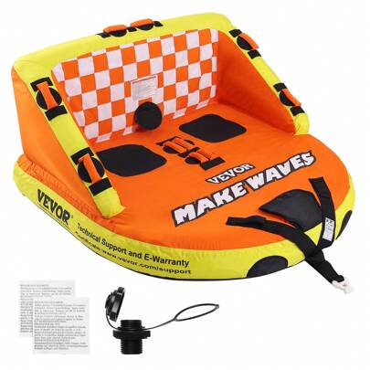 Towable Tube For Boating, 1-2 Riders Inflatable Towable Tubes With Deck Seats And Backrest, 340 Lbs Water Sport Tube For Boat To Pull, Full Nylon Cover, EVA Grab Handles And Speed Safety Valve