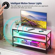 HNEBC TV Stand For Living Room,Universal TV Cabinet Stand For 55" TV,24 Dynamic RGB Modes,TV Console Table With USB/Wireless Charging Station, Open Storage Shelves,TV Console,Entertainment - trắng - Xem 5