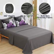 7 Pieces Dark Purple Floral Comforter Set Queen King Bed In A Bag Botanical Floral Comforter Soft Soft Microfiber Complete Bedding Sets For All Seasons,Valentine's Day Gifts - 紫色/黑色 - 查看 6