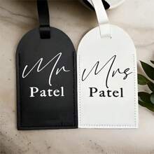 Personalised Custom Name Mr Mrs Luggage Tags Bride Groom Honeymoon Travel Destination Wedding Engagement Just Married Newlywed Couple Wife Hubby Gift,Vacay Vibes,Wedding Essentials,Warm Ambience,Home & Living,Customized Wedding Crafts,Festive Calendar - Black - View 2