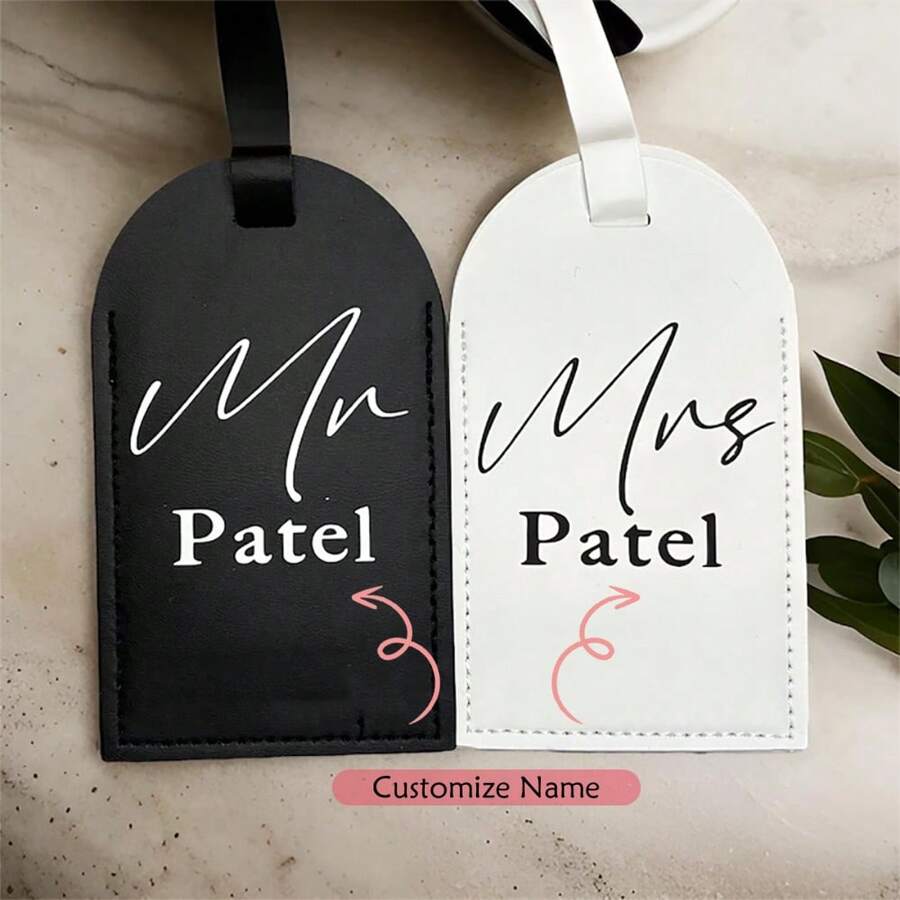 Personalised Custom Name Mr Mrs Luggage Tags Bride Groom Honeymoon Travel Destination Wedding Engagement Just Married Newlywed Couple Wife Hubby Gift,Vacay Vibes,Wedding Essentials,Warm Ambience,Home & Living,Customized Wedding Crafts,Festive Calendar - Black - View 1