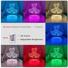 I Love You Triple Heart Decorative Table Lamp Changes Color On Remote Control - trắng - Xem 2