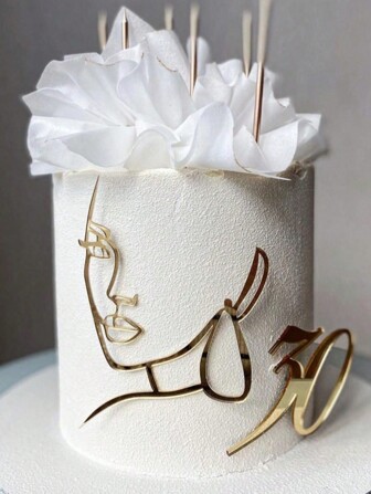 1pc Acrylic Women Face Cake Topper, Gold Color Cake Decorative Piece For Birthday Party & Baking Dessert