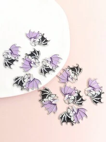 10 chiếc Mặt dây chuyền tráng men nửa bộ xương dơi Halloween của Mỹ và Châu Âu dành cho trang sức sáng tạo và ma quái tự làm trang sức dự tiệc cho nam nữ, vòng cổ, vòng tay, hoa tai, làm mặt dây chuyền hợp kim nhỏ giọt dầu hai màu họa tiết động vật - Dơi xương - Xem 8