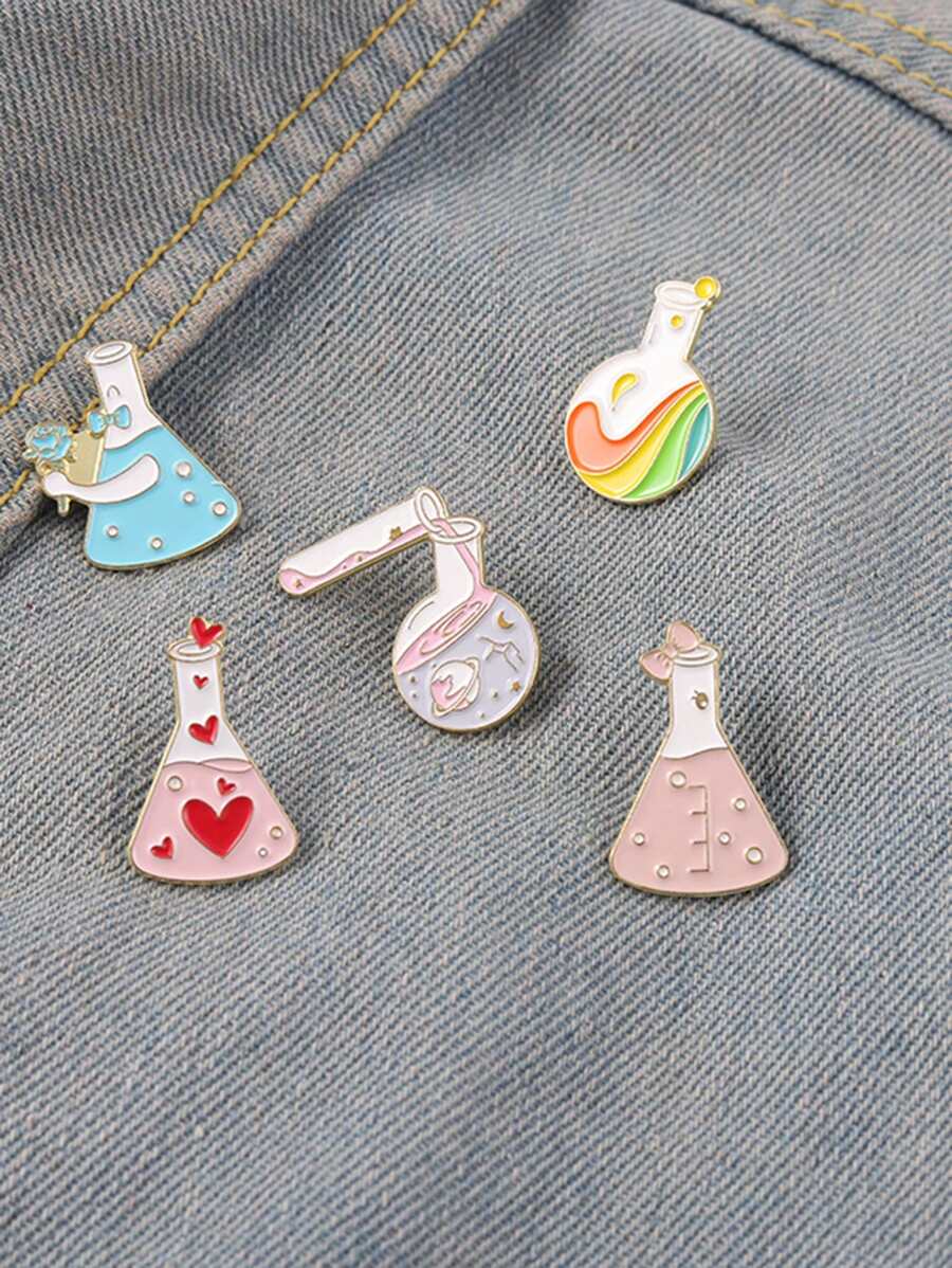 QIHOO 5 件烧杯珐琅胸针银河彩虹粉色心形蝴蝶结胸针包翻领徽章胸针作为送给科学爱好者的礼物 - 彩色 - 查看 1