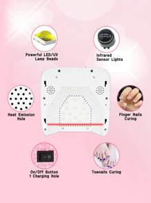 1 件装高功率无绳 UV LED 美甲灯，配备大容量电池，可快速固化和干燥凝胶指甲，30 颗珠子，5 个定时器设置，自动传感器，液晶显示屏，适合家庭、沙龙和美甲沙龙使用 - 粉色 - 查看 5