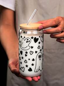 1pc Glass Cup With Straw, Creative Christmas Water Cup - Multicolor - View 4