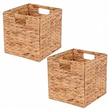 1/2pcs Foldable Handwoven Water Hyacinth Storage Baskets For Shelves, Woven Baskets For Storage, Baskets For Organizing, Wicker Storage Basket, Seagrass Storage Baskets, Organization Baskets - Natural Color - View 2