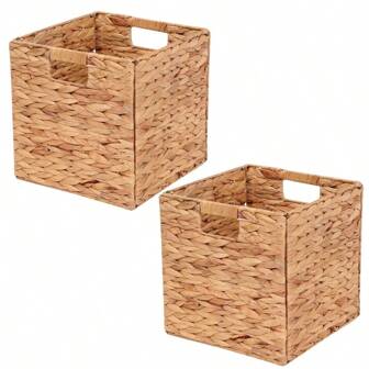 1/2pcs Foldable Handwoven Water Hyacinth Storage Baskets For Shelves, Woven Baskets For Storage, Baskets For Organizing, Wicker Storage Basket, Seagrass Storage Baskets, Organization Baskets