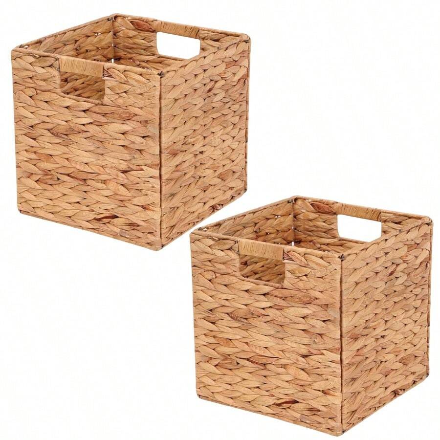 1/2pcs Foldable Handwoven Water Hyacinth Storage Baskets For Shelves, Woven Baskets For Storage, Baskets For Organizing, Wicker Storage Basket, Seagrass Storage Baskets, Organization Baskets