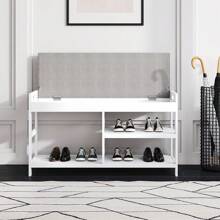 LIVINGANDHOME Living And Home 2-Tier Wood Shoe Storage Bench With Padded Seat - White - View 1