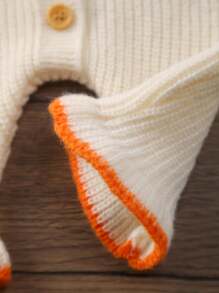 Newborn Valentine's Day Embroidery Knit Romper - Beige - View 6