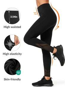 Quần legging tập luyện mùa hè cho nữ, quần bó chạy bộ mềm mại, lưng cao, không nhìn xuyên thấu - màu đen - Xem 2