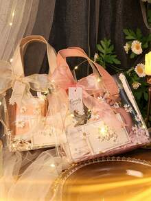 5 件/1 件雏菊印花大号 PVC 礼品袋（配丝带） - 新娘时尚便携式婚礼礼品袋、复活节派对 - 耐用、透明、适合节日派对用品、透明雏菊图案手提袋、多功能储物袋、轻质沙滩储物袋（配丝带）大号 PVC 礼品袋 - 彩色 - 查看 11