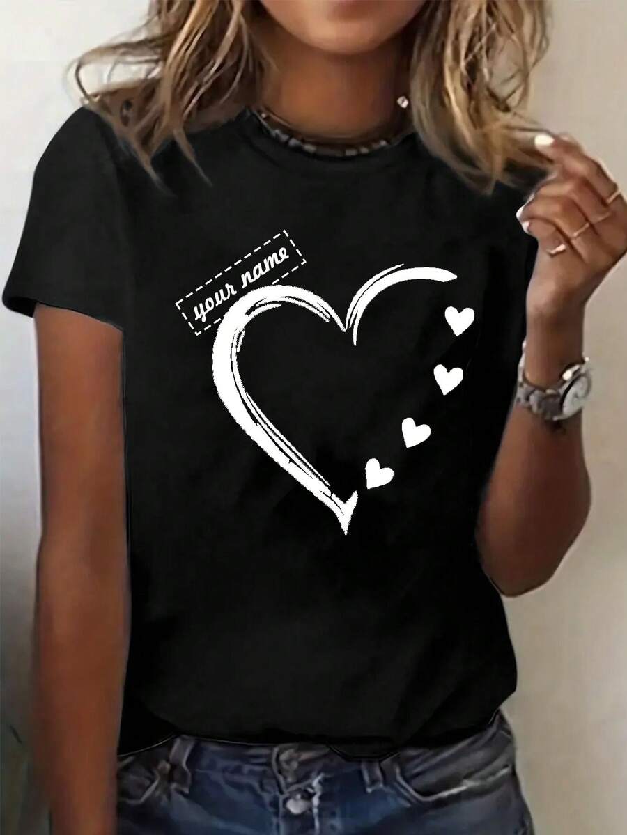 Customized Gift For Christmas, Thanksgiving - Design Your Own Women's T-Shirt - Add Your Own Text/Image (Slogan, Name, Badge, Logo, Family/Selfie Photo) For Personalized Printed T-Shirt, Anniversary, Valentine's Day, Christmas, Thanksgiving, New Year Patterns, Baby/Couple/Family/Pet Photos, Customized T-Shirt - Black - View 1