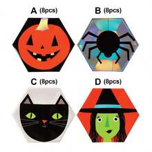 8 piezas/Paquete Platos desechables de papel para fiesta de vacaciones, platos para fiesta con temática de Halloween