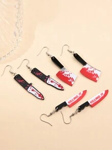 1 Pair Halloween Earrings Hammer Scissors Blood Knife Personalized Dark Style Earrings Women Exaggerated Punk Earrings Personalized - Multicolor - View 3