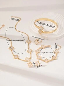 1 Set Acrylic Lucky Clover Necklace Earring Bracelet Ring Jewelry Set - Multicolor - View 3