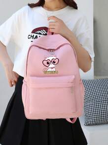 Bộ 4 món Balo đi học in họa tiết mèo dễ thương dung tích lớn & Túi xách & Túi đeo chéo & Hộp đựng bút Bộ ba lô nhiều món - Hồng - Xem 10