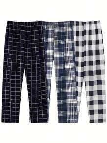 3pcs Men's Plaid Print Thin Casual Lounge Pants, Comfortable & Loose Fit, Spring/Autumn, Fall Winter Clothes