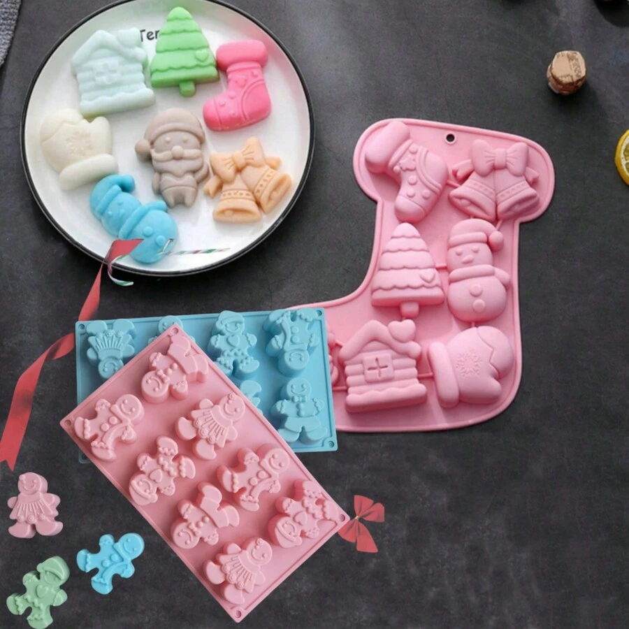 1 件 8 腔麋鹿圣诞雪人姜饼人饼干硅胶模具糖果布丁甜点模具蛋糕烘焙用具蛋糕装饰圣诞装饰圣诞派对礼品圣诞派对用品圣诞派对圣诞快乐平安夜 - 彩色 - 查看 1