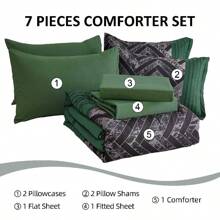7 Pieces Grey/Blue/Black Striped Comforter Sets Queen King Bed In A Bag Warm Soft Microfiber Complete Bedding Sets With Sheet Set And Pillowcase For All Seasons - 翡翠綠 - 查看 7
