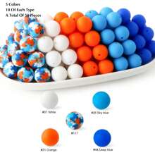 50قطعة من حبات السيليكون ذات الطباعة الملونة مناسبة لأشغال المجوهرات اليدوية، سلسلة المفاتيح الإبداعية، أساور، وأشغال قلائد