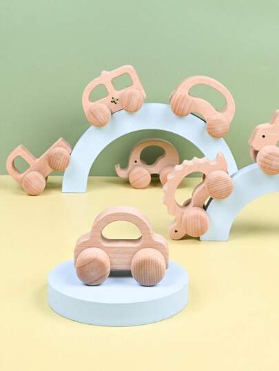 Houten speelgoedauto's, Montessori speelgoed voor kinderen, rammelaar speelgoedauto's voor peuters, houten babyspeelgoed, decoratie voor de babykamer van een jongen, rammelaar van natuurlijk hout, duwauto's voor baby's