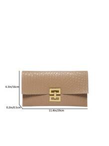 鳄鱼压纹小信封包，复古设计女士手提包 - 卡其色 - 查看 2