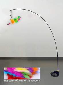 1入組寵物玩具羽毛刺激棒，附有吸盤和鋼絲，適用於在光滑表面、玻璃和牆壁上與貓咪玩耍