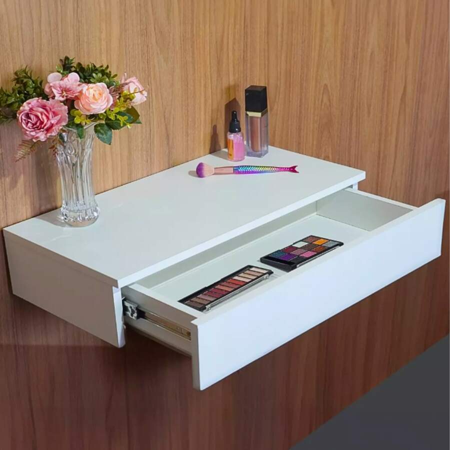 Dressing Room Suspended Dressing Table With Organizer Drawer Countertop Makeup Holder Small Study Desk - 白色 - 查看 1