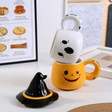 1 pieza Taza de cerámica con fantasma para Halloween, con superficie de cerámica suave y sombrero de cerámica, taza de café novedosa, taza de agua para el hogar de 350ml/12.3oz adecuada para fiesta de Halloween - Multicolor - Ver 10
