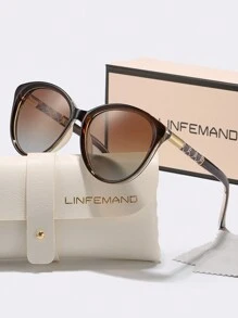 نظارات LINFEMAND بتصميم عين القطة، إطار دائري كبير الحجم، نظارات موضة للنساء، للشاطئ والسفر والهدايا - متعدد الألوان - مشاهدة 3