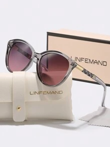 نظارات LINFEMAND بتصميم عين القطة، إطار دائري كبير الحجم، نظارات موضة للنساء، للشاطئ والسفر والهدايا - متعدد الألوان - مشاهدة 4