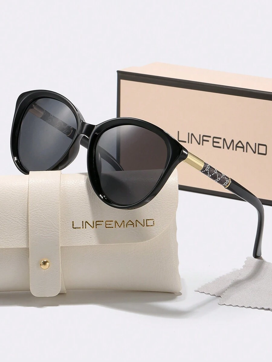 نظارات LINFEMAND بتصميم عين القطة، إطار دائري كبير الحجم، نظارات موضة للنساء، للشاطئ والسفر والهدايا