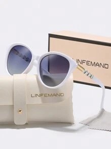 نظارات LINFEMAND بتصميم عين القطة، إطار دائري كبير الحجم، نظارات موضة للنساء، للشاطئ والسفر والهدايا - متعدد الألوان - مشاهدة 5