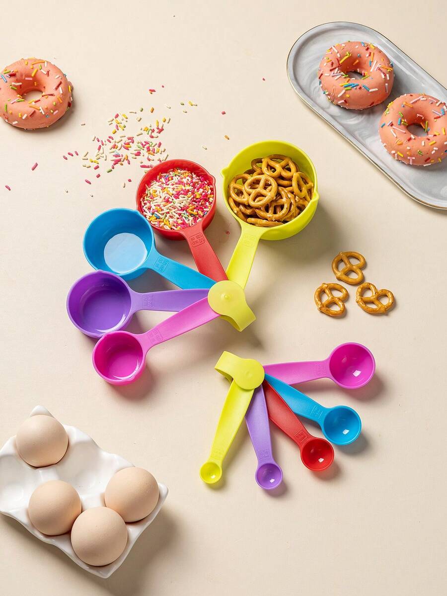 5 piezas/10 piezas Tazas y cucharas de medir, herramientas de medición de cocina de colores para hornear - Multicolor - Ver 1