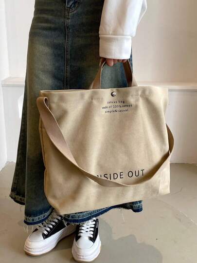 復古帆布手提袋,時尚字母印花斜跨包,學校工作旅行休閒手提包