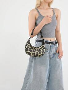 Women Vintage Leopard Print Crescent Shoulder Bag - Multicolor - View 3